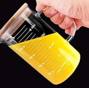 Tasse à mesure en verre résistant à la chaleur avec couvercle en bamboo hermétique – Image 3