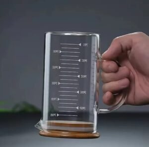 Tasse à mesure en verre résistant à la chaleur avec couvercle en bamboo hermétique – Image 5