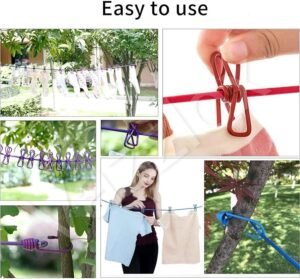 Corde à linge élastique avec de 2 crochets et 12 pinces – Image 5