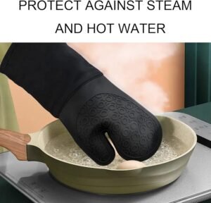 Set de 2 gants en silicone résistant à la chaleur en Noir – Image 2