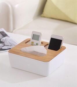 Boîte à mouchoirs multifonctionnelle avec couvercle en bambou