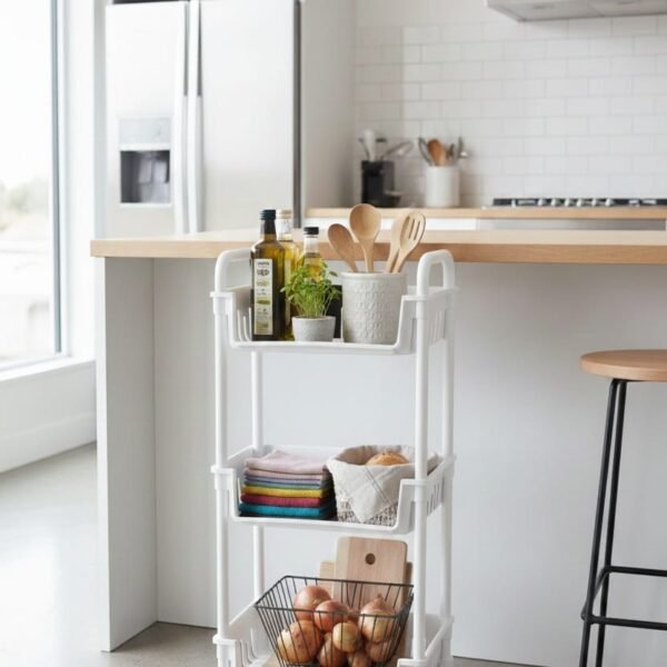 Chariot de rangement 3 niveaux en PVC avec roulettes multifonctions