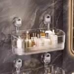 Étagère murale adhésive pour salle de bain, installation sans perçage, support transparent pratique