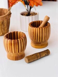 Mortier et Pilon en Bambou Rayé – Image 2