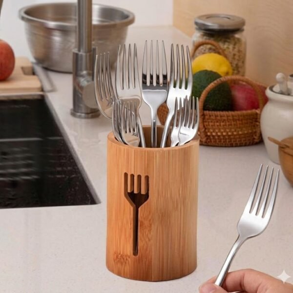 Porte-Fourchettes Cylindrique en Bambou